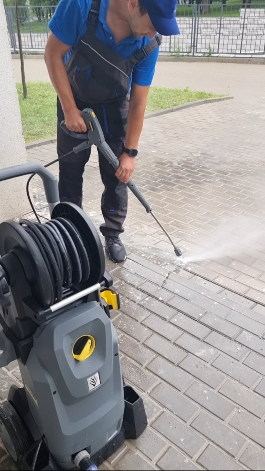 Washing the sidewalk